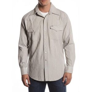 DC BRAND Western Shirt Mens Brown Striped Vintage Snap Button Long Sleeve Cowboy